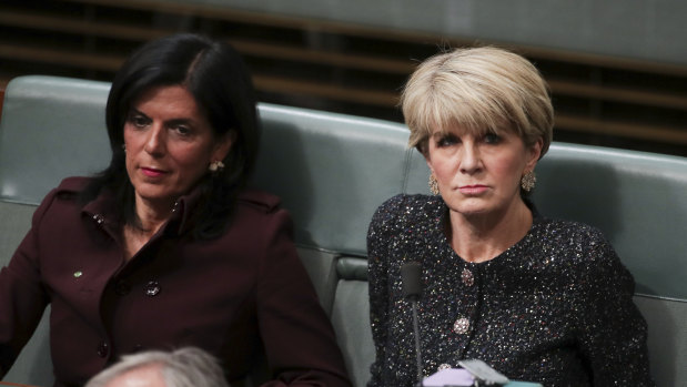 Julia Banks (left) and Julie Bishop during question time on Thursday.