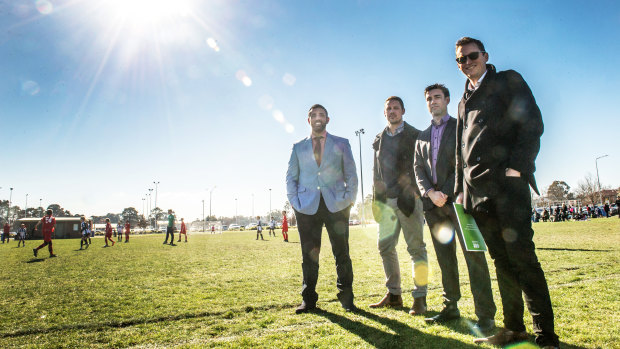 Canberra A-League bid team members Michael Caggiano, Adam Castle, Aaron Walker and Bede Gahan.