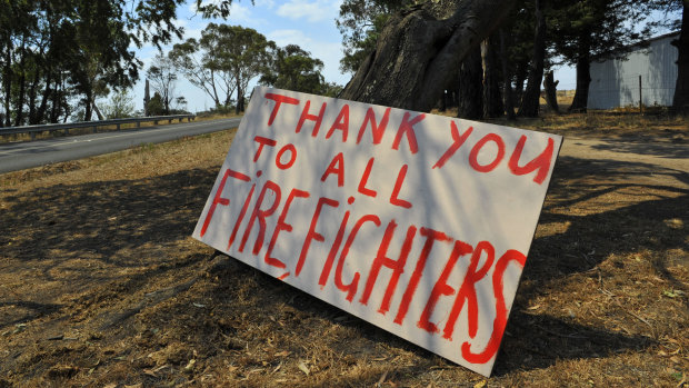 A sign thanking firefighters outside Churchill.