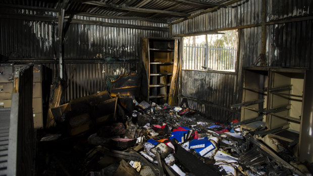 The shed containing sports equipment at the Woden Athletics Park which was destroyed due to arson.