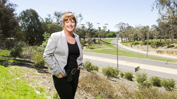 ACT executive director for the Property Council of Australia Adina Cirson stands next to the State Circle, the "compromise" route for light rail stage two. 