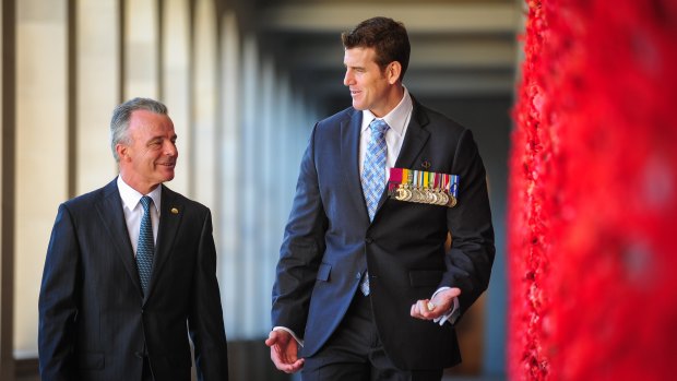 Australian War Memorial director Brendan Nelson and Victoria Cross recipient Ben Roberts-Smith.