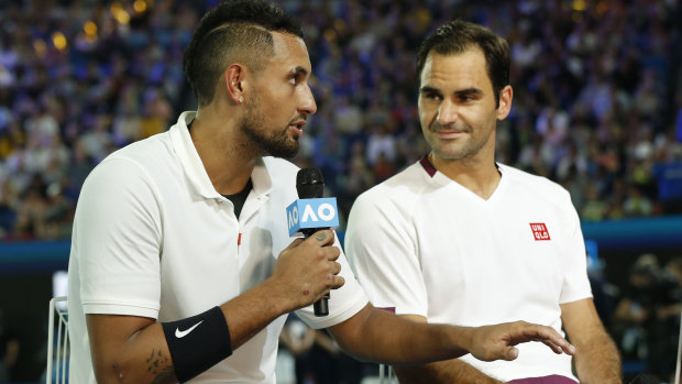 Nick Kyrgios and Roger Federer speak after the Rally for Relief.