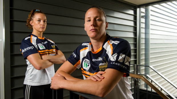 Brumbies flanker Georgia O’Neill with captain Shellie Milward. 
