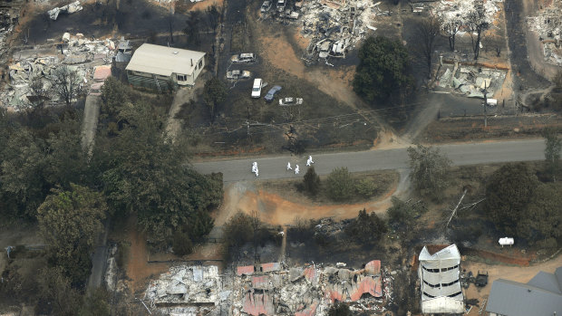 An aerial view of Marysville after the fires.