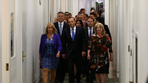Prime Minister Tony Abbott arrives for the leadership ballot, September 2015.