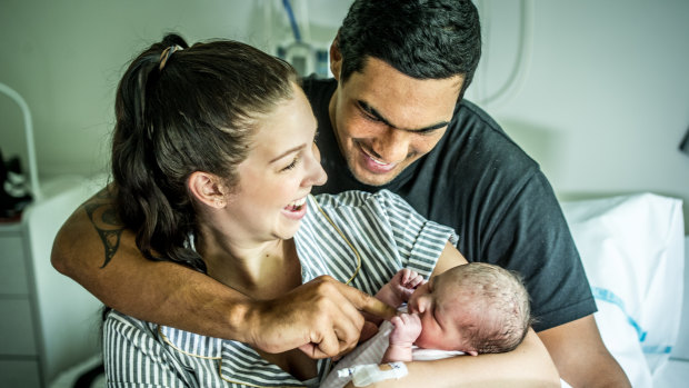 Brumbies player Chance Peni, partner Mellissa Mellross and new daughter Kiana all have the same birthday. January 17th. (parents 1994 and baby 2019) 