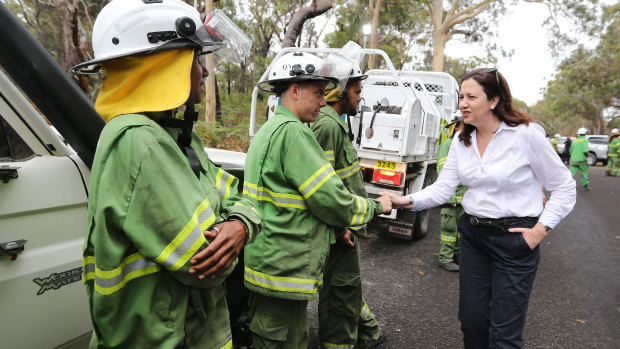 Premier Annastacia Palaszczuk visited North Stradbroke Island on Wednesday to thank firefighters for their efforts.