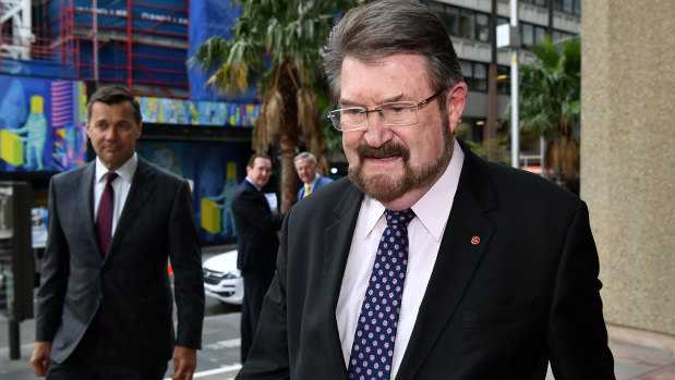 Senator Derryn Hinch arrives at the Federal Court in Sydney on Friday to give evidence in support of Greens Senator Sarah Hanson-Young.