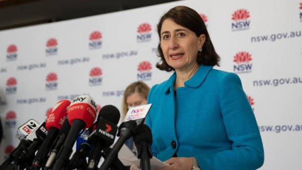 NSW Premier Gladys Berejiklian addresses the media on Thursday.