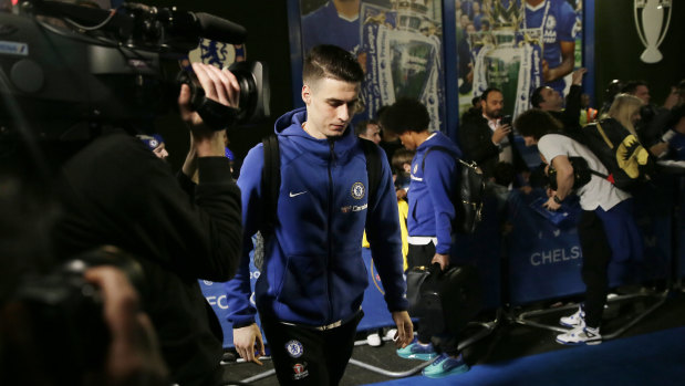 Chelsea's Kepa Arrizabalaga arrives for the Tottenham clash. He was benched.