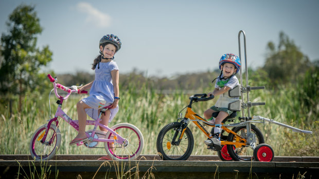 Three-year-old Beau Hodder will be keeping up with his sister Tilly, 7, on his new bike.