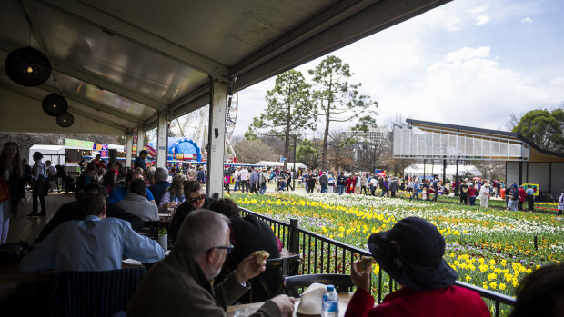 The Pialligo Urban Cafe at Floriade. Opening day crowds enjoy the food and views.