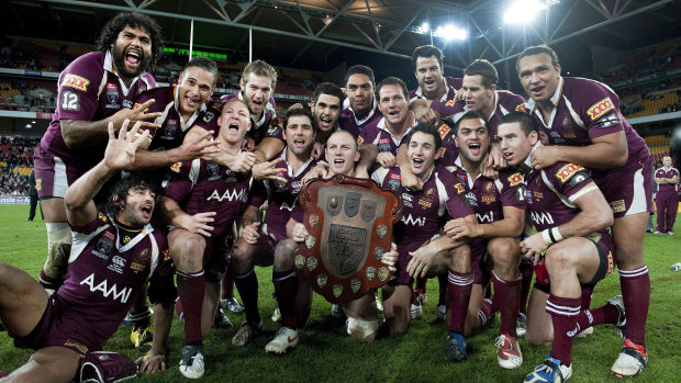 Queensland celebrate a record fourth straight series win.