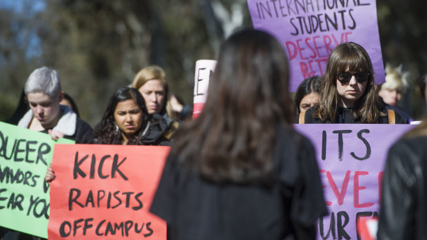 A survivor speaks to students calling for more action from the ANU on sexual violence reforms.