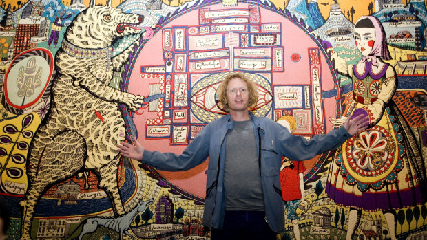 Grayson Perry's artwork "Map of truths and beliefs" was drawn on by a child with a pencil.