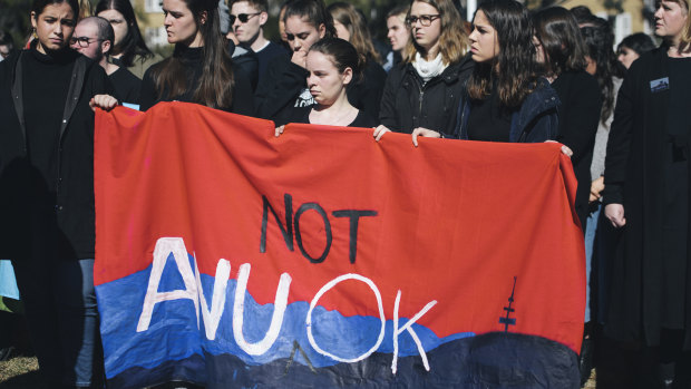 A protest held at the ANU in response to the report into sexual harassment and assault at universities.