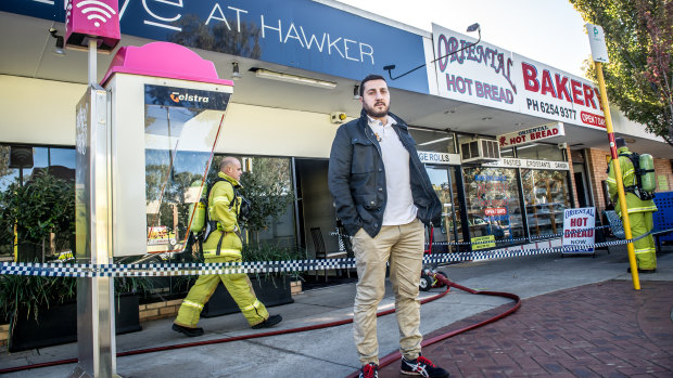 Owner Dimitri Yianoulakis outside Olive at Hawker, which was severely damaged by fire on Tuesday night.