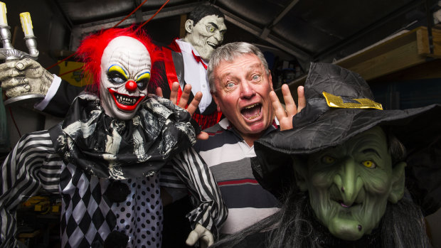 Ian Warburton and his Halloween home in Canberra.