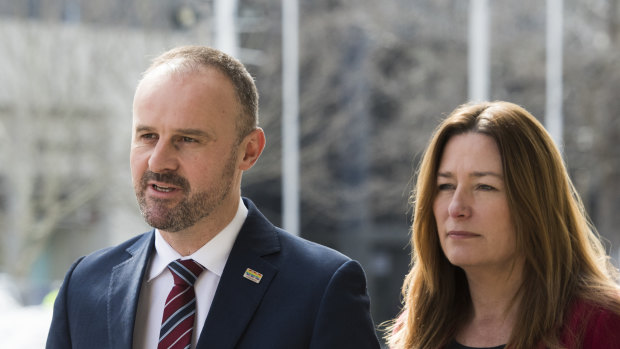 Chief Minister Andrew Barr and deputy Yvette Berry, the ministers responsible for setting the land sales target, which the SLA failed to meet in 2017-18.