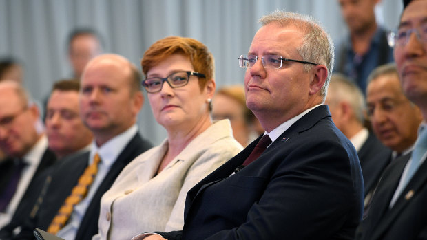 Prime Minister Scott Morrison on Thursday, with Foreign Minister Marise Payne.