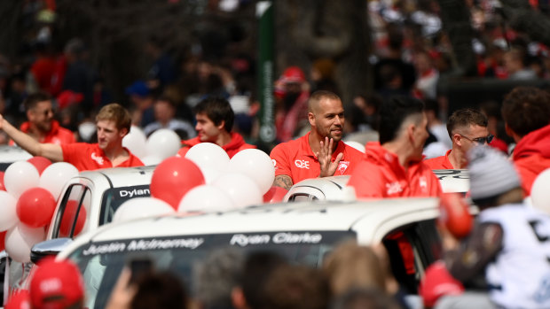 Lance Franklin and Tom Papley at the parade.