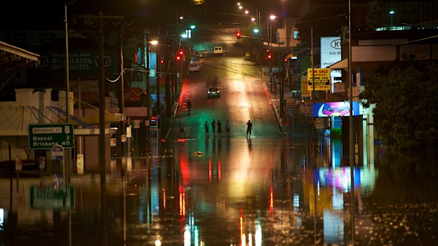The water rising in Ipswich during the 2011 flood.