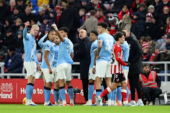 Pep Guardiola and his Manchester City players.