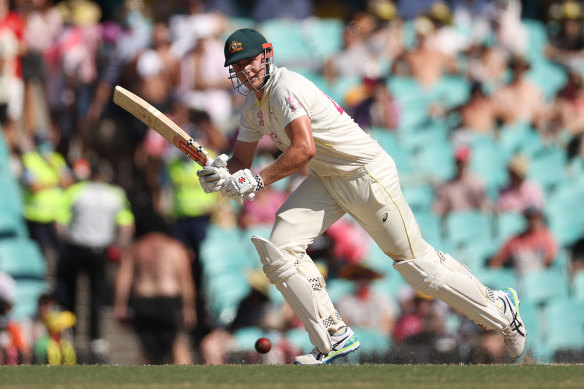 Cameron Green bats during day four on Saturday.