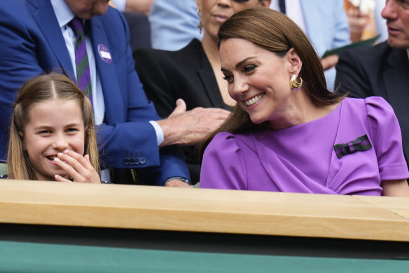 The Princess of Wales and her daughter, Princess Charlotte, watch the men’s final on Centre Court.