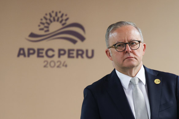 Prime Minister Anthony Albanese at the APEC summit in Lima.