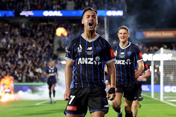 Cameron Howieson celebrates his decisive grand final goal.