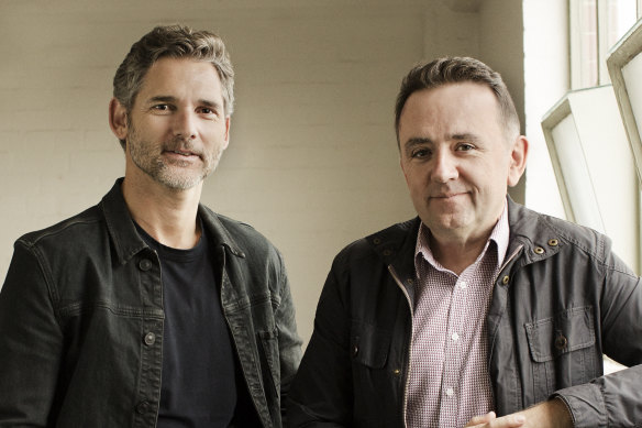 Eric Bana (left) and Robert Connolly, star and director respectively of <i>The Dry</i>, which was adapted from Harper's bestselling novel.