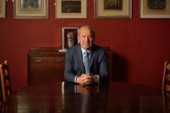 Lord Alan Sugar poses for portrait before addressing The Cambridge Union Society in 2016.