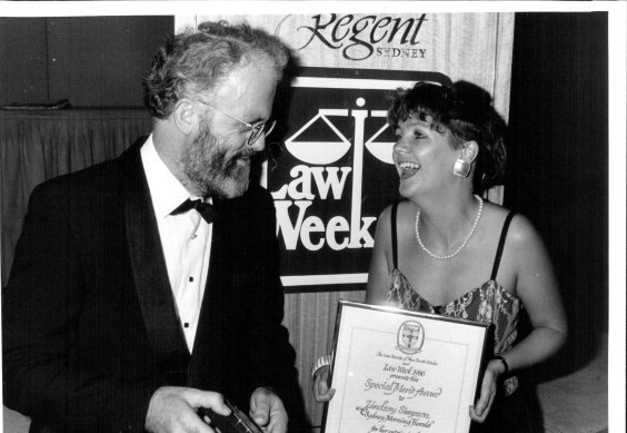 John Slee, winner of the Golden Quill award, with Lindsay Simpson winning Merit Award. May 1, 1986. 