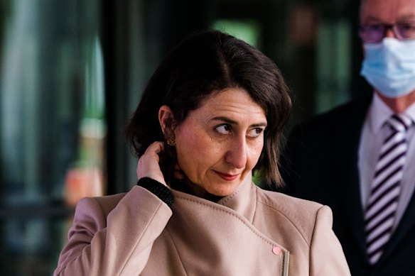 NSW Premier Gladys Berejiklian arrives at Wednesday’s press conference. 