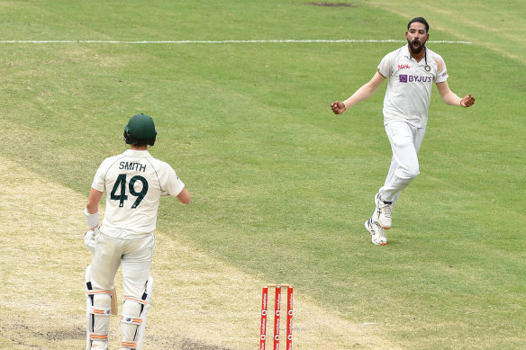 Star on the rise: Mohammed Siraj celebrates after removing Steve Smith.