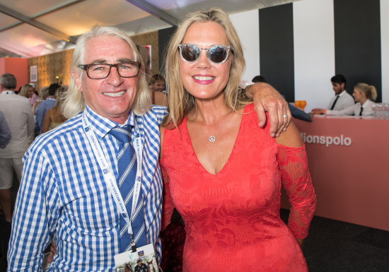 INXS band manager Chris Murphy and Caroline Murphy attend Magic Millions Polo, Gold Coast, 2018.