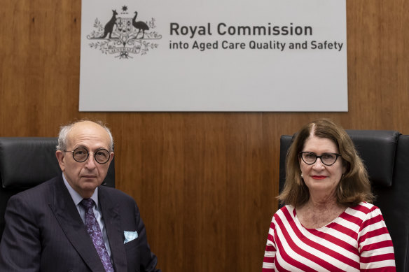 Royal commissioners Tony Pagone, QC, and Lynelle Briggs hearing final submissions from counsel on recommendations to reform Australia's aged-care system.