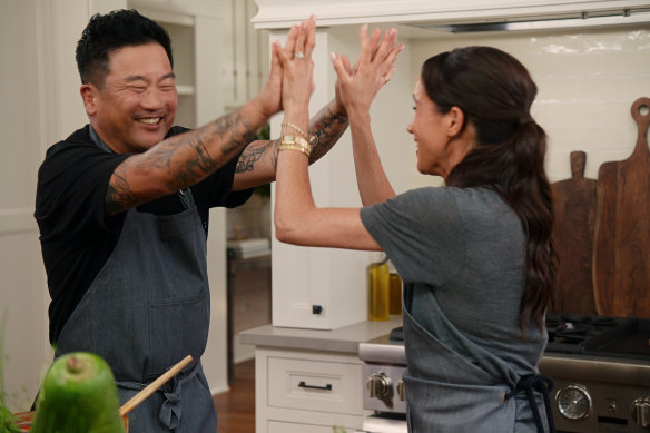 Meghan with Roy Choi during an episode of With Love, Meghan. 