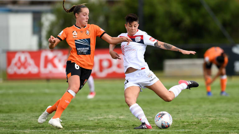 Adelaide United striker Michelle Heyman in action against Brisbane last week.