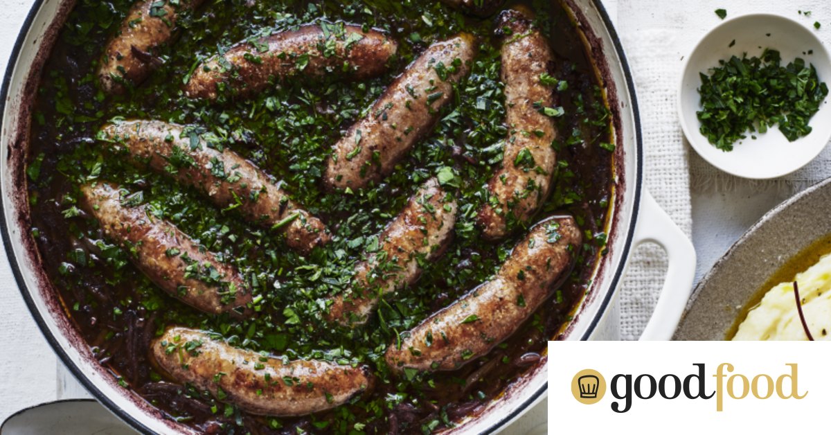 Adam Liaw’s sausages braised in red wine with herbs