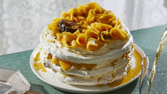 Emelia Jackson’s pavlova stack is a confection of eggs, cream and fruit.
