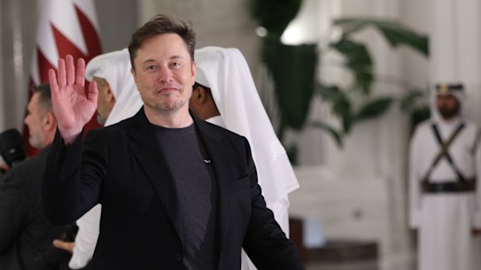 Elon Musk on tour with US President Donald Trump in Doha, Qatar, earlier this month.
