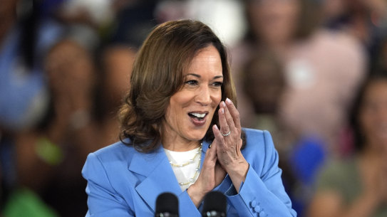 Democratic presidential nominee Vice President Kamala Harris speaks at a campaign event in North Carolina