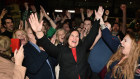 Sinn Fein leader Mary Lou McDonald celebrates with her supporters.