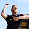 Ben Stokes bowls during training at the Adelaide Oval.
