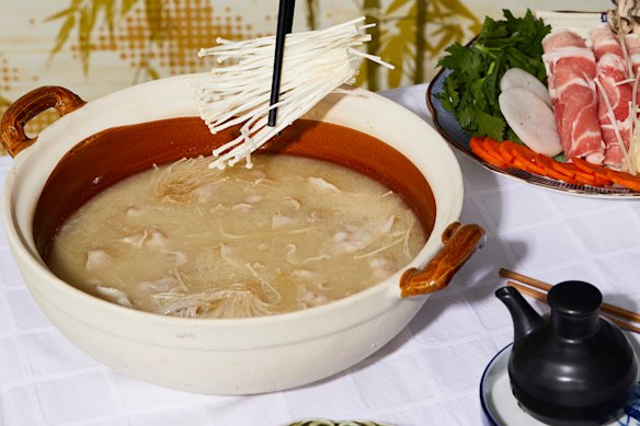 Bone broth hotpot has endless possibilities, depending on what you dunk in.