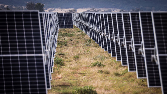 Photovoltaic modules ready to be installed  at a solar farm on the outskirts of Gunnedah in northern NSW.