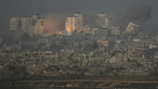 An explosion following an Israeli airstrike on the Gaza Strip, as seen from southern Israel, on Thursday. 